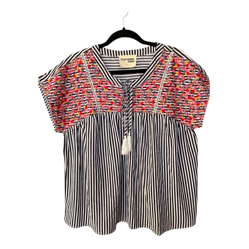 Savanna Jane Black and White Embellished Blouse